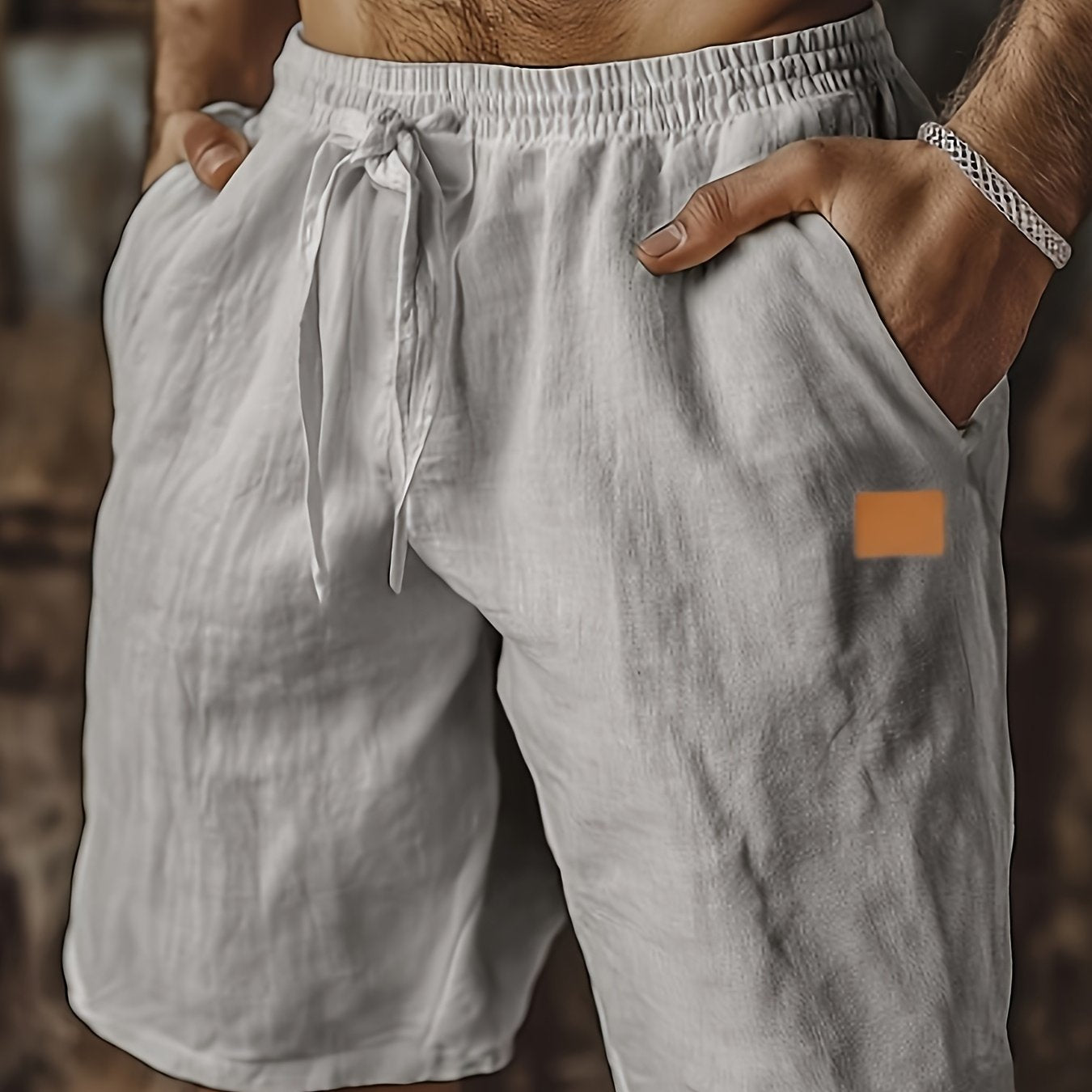 Linen Beach Shorts With Pockets Drawstring Waist Casual