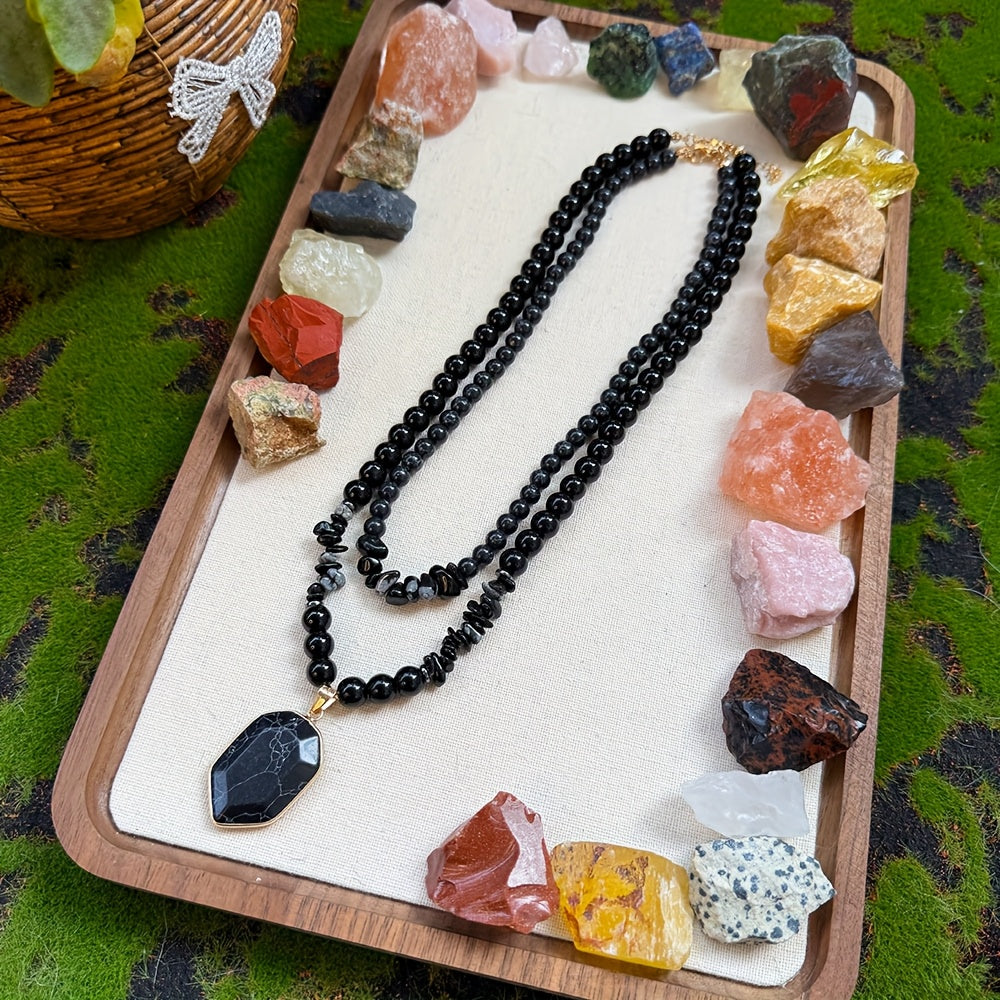 Blossom Radiate Grounding Obsidian Beaded Necklace Set