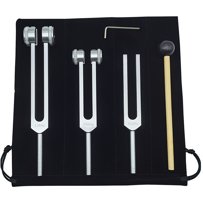 Aluminum Alloy Tuning Fork Set 128Hz 256Hz 512Hz Velvet Bag