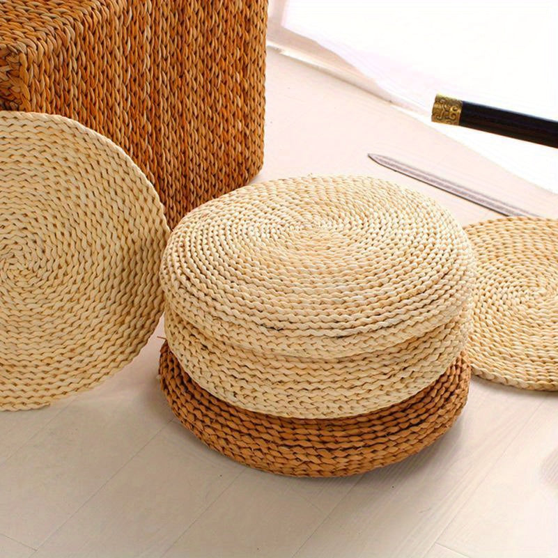 Ergonomic Round Yoga Meditation Mat Soft Straw Cushion