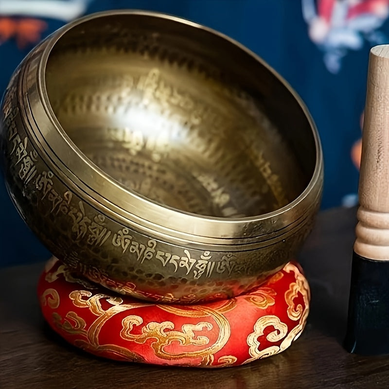 Brass Singing Bowl Six Character Mantra Scripture