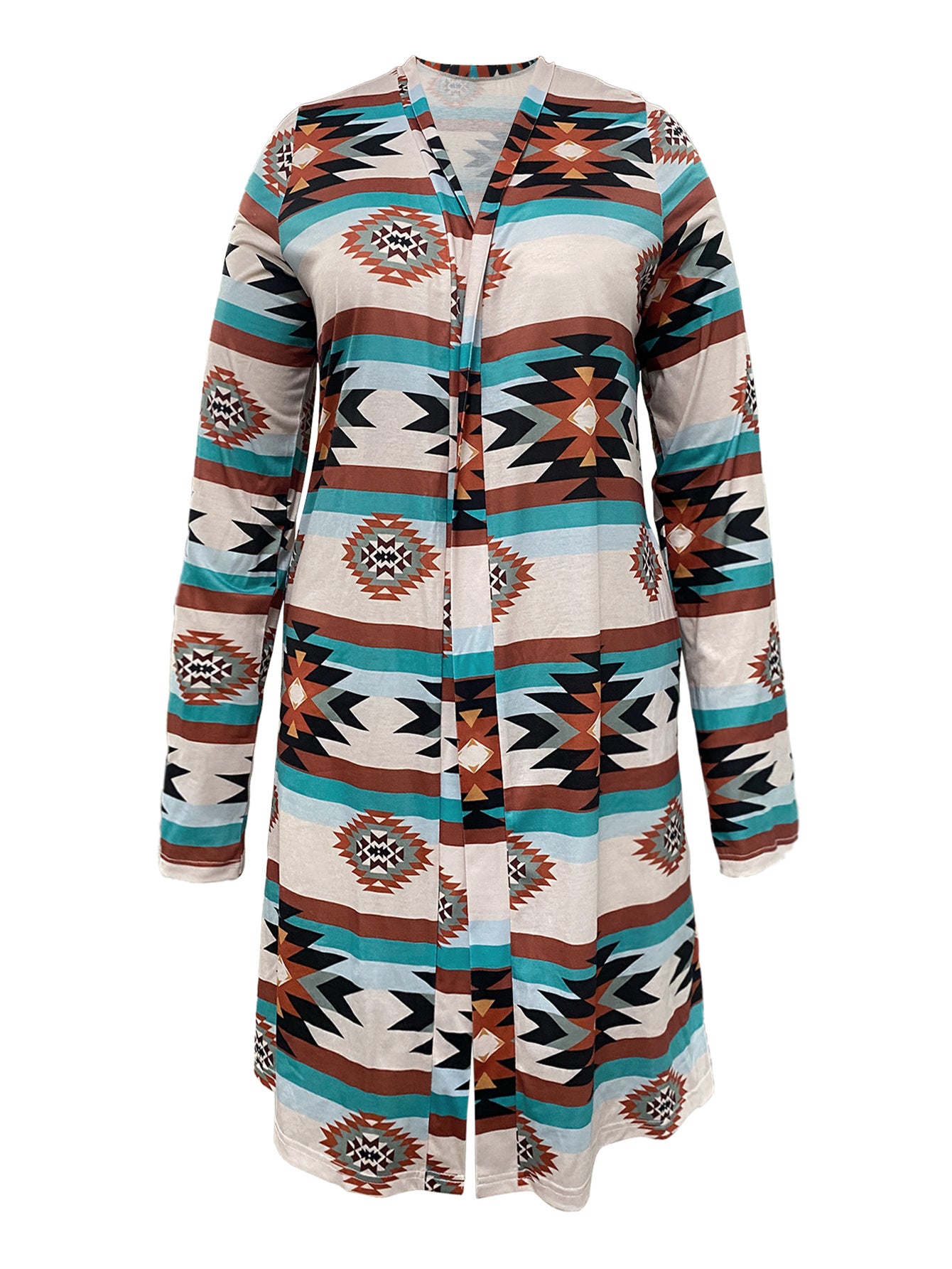 CIUM Womens Cardigan Tribal Print With Elastic Knit Fabric