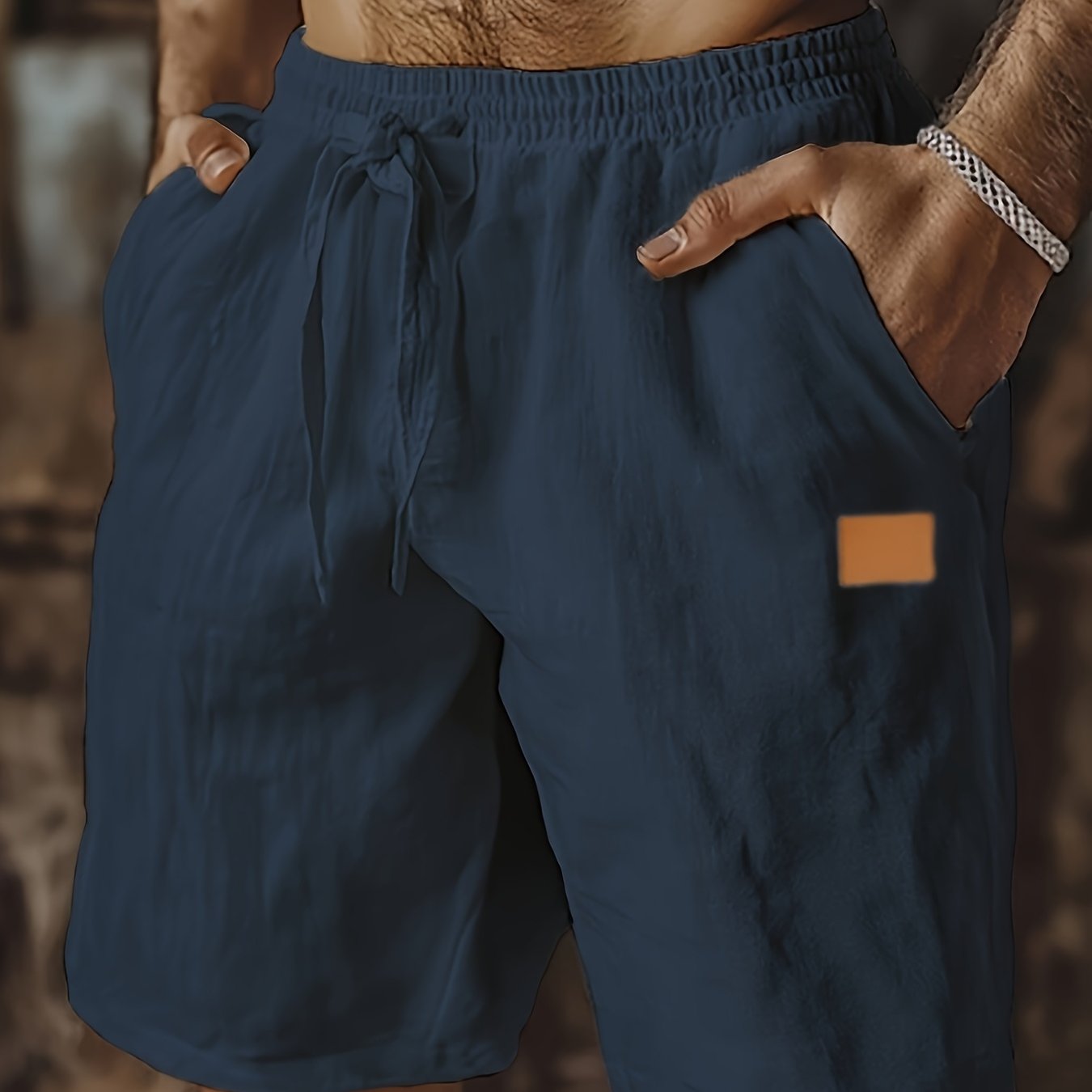 Linen Beach Shorts With Pockets Drawstring Waist Casual