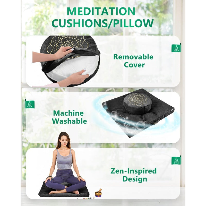 Velvet Meditation Cushion Set Zafu Bolster With Buckwheat