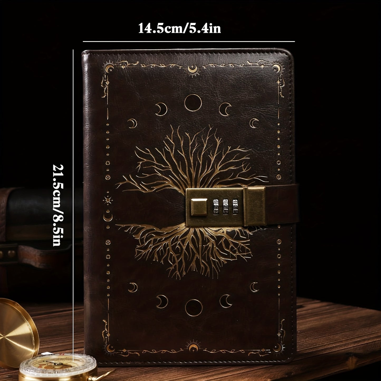 Lockable Password Book Withered Tree Pattern Leather Notebook