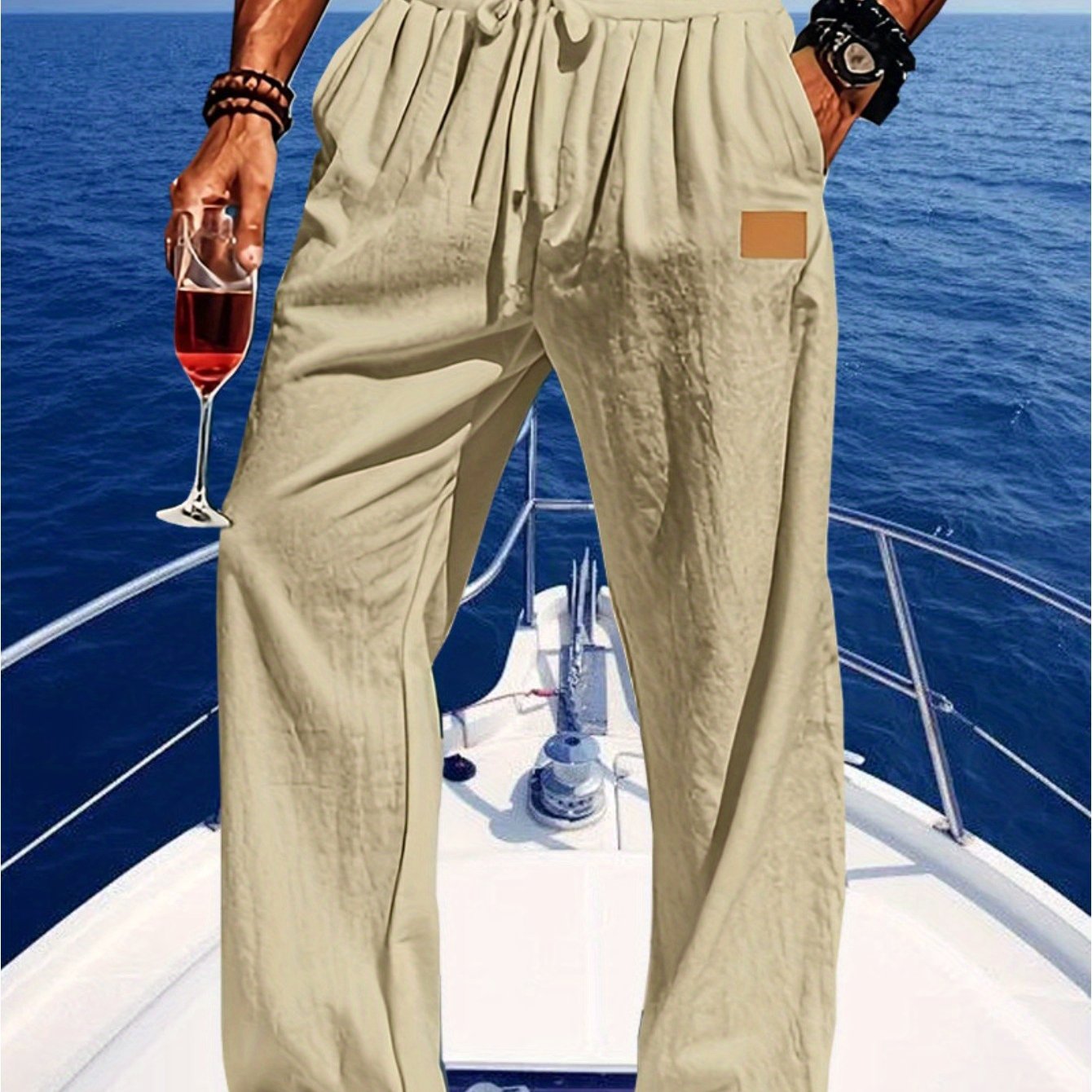 Men's Lightweight Cotton Beach Pants With Zippered Waistband
