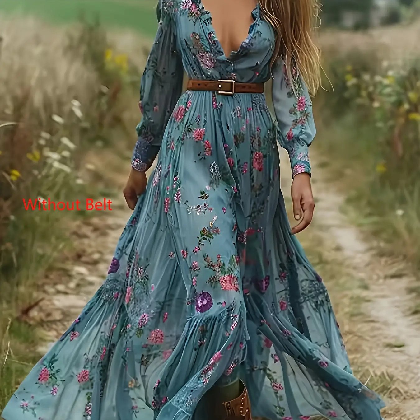 Bohemian Floral Print Maxi Dress With Elastic Waist