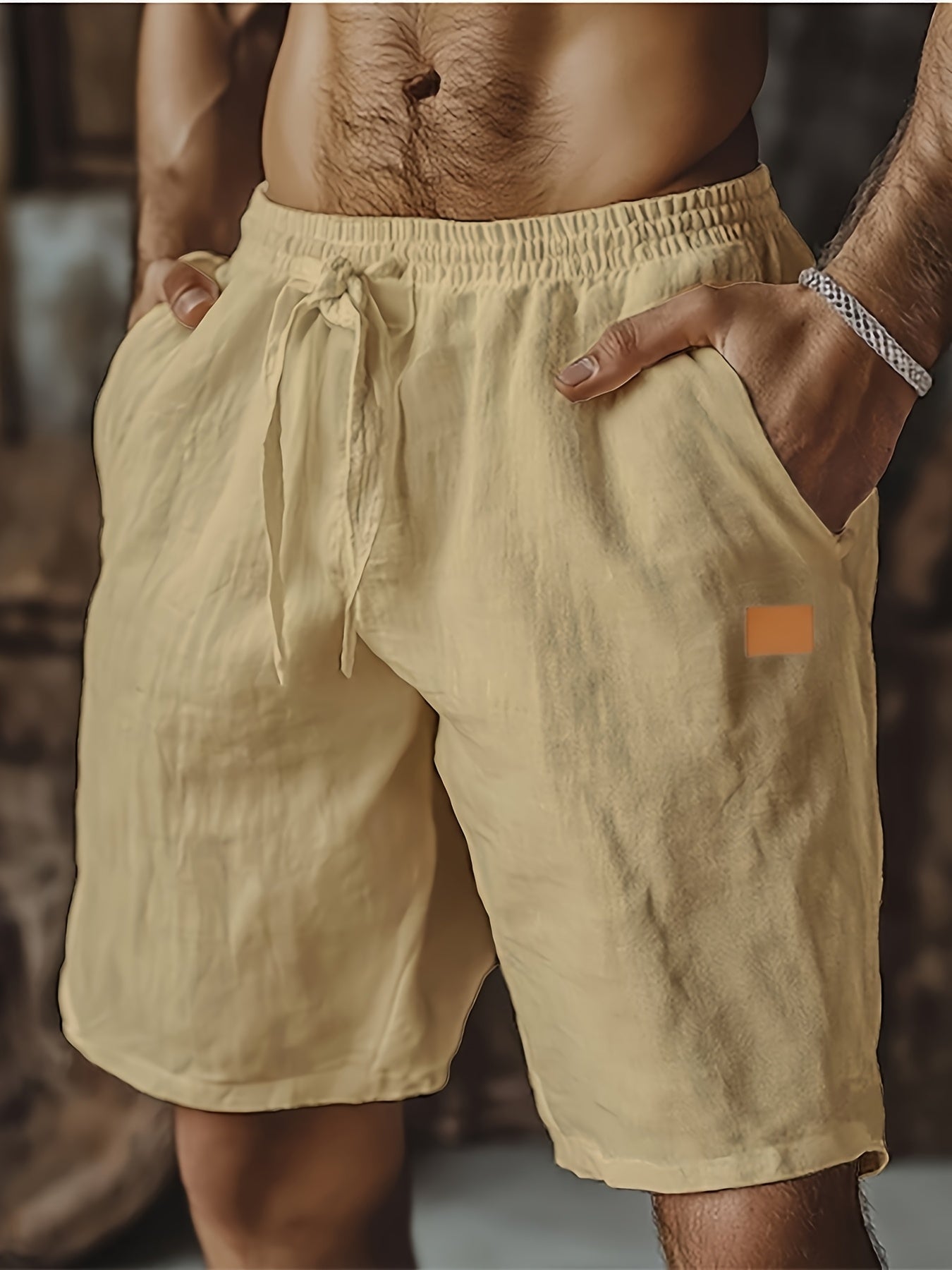 Linen Beach Shorts With Pockets Drawstring Waist Casual