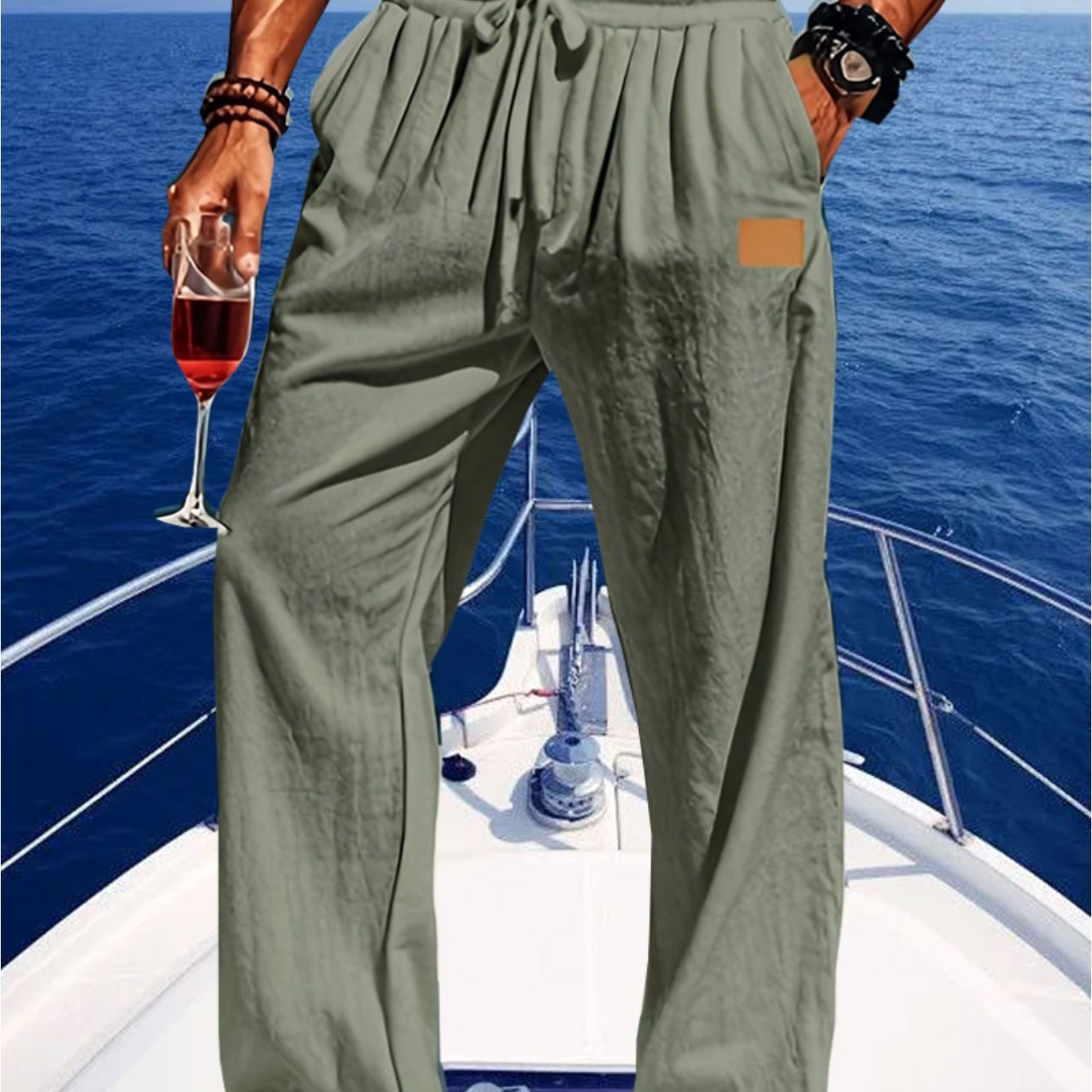 Men's Lightweight Cotton Beach Pants With Zippered Waistband
