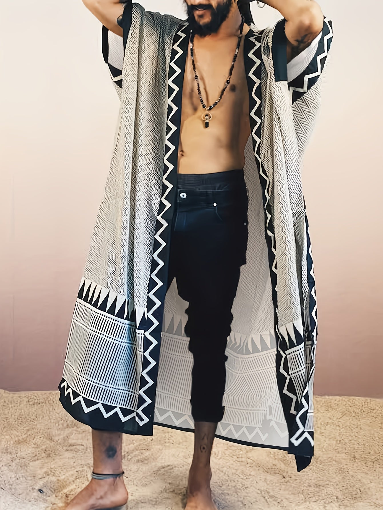 Mens Bohemian Streetwear Jacket Lightweight Geometric