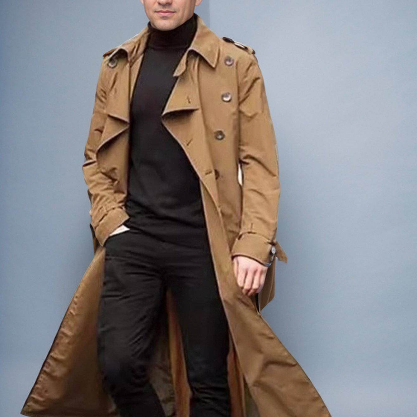 Blossom And Radiate Men Trench Coat Button Front Closure
