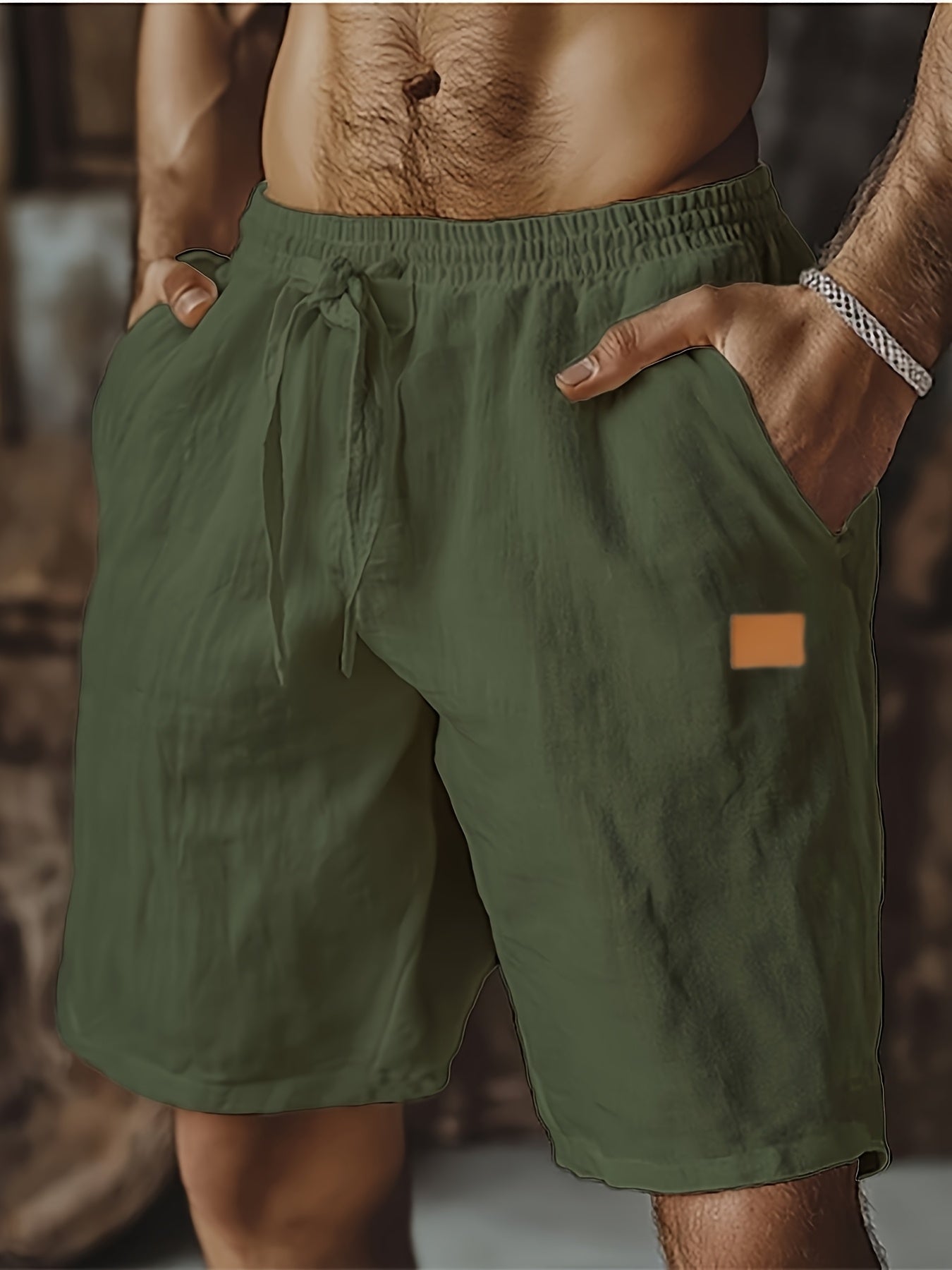 Linen Beach Shorts With Pockets Drawstring Waist Casual