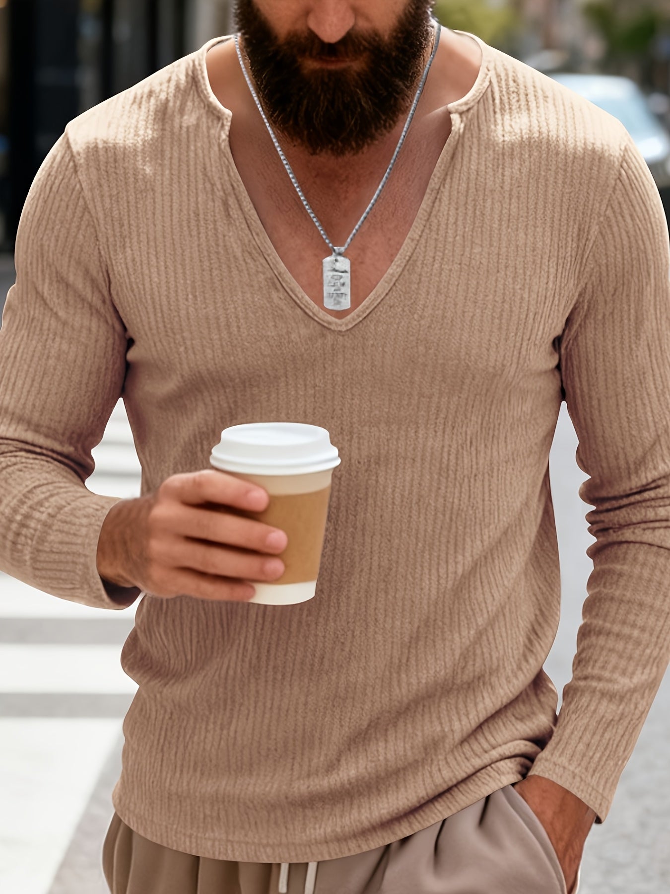 Tough Guy Men's American-Style V-Neck Long Sleeve T-Shirt