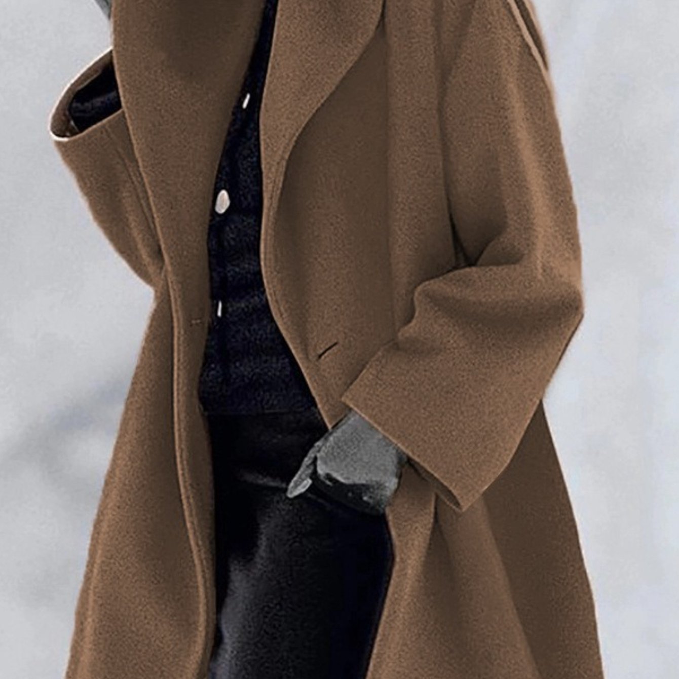 SCACTO Hooded Fall Winter Coat Loose Fit Round Neck