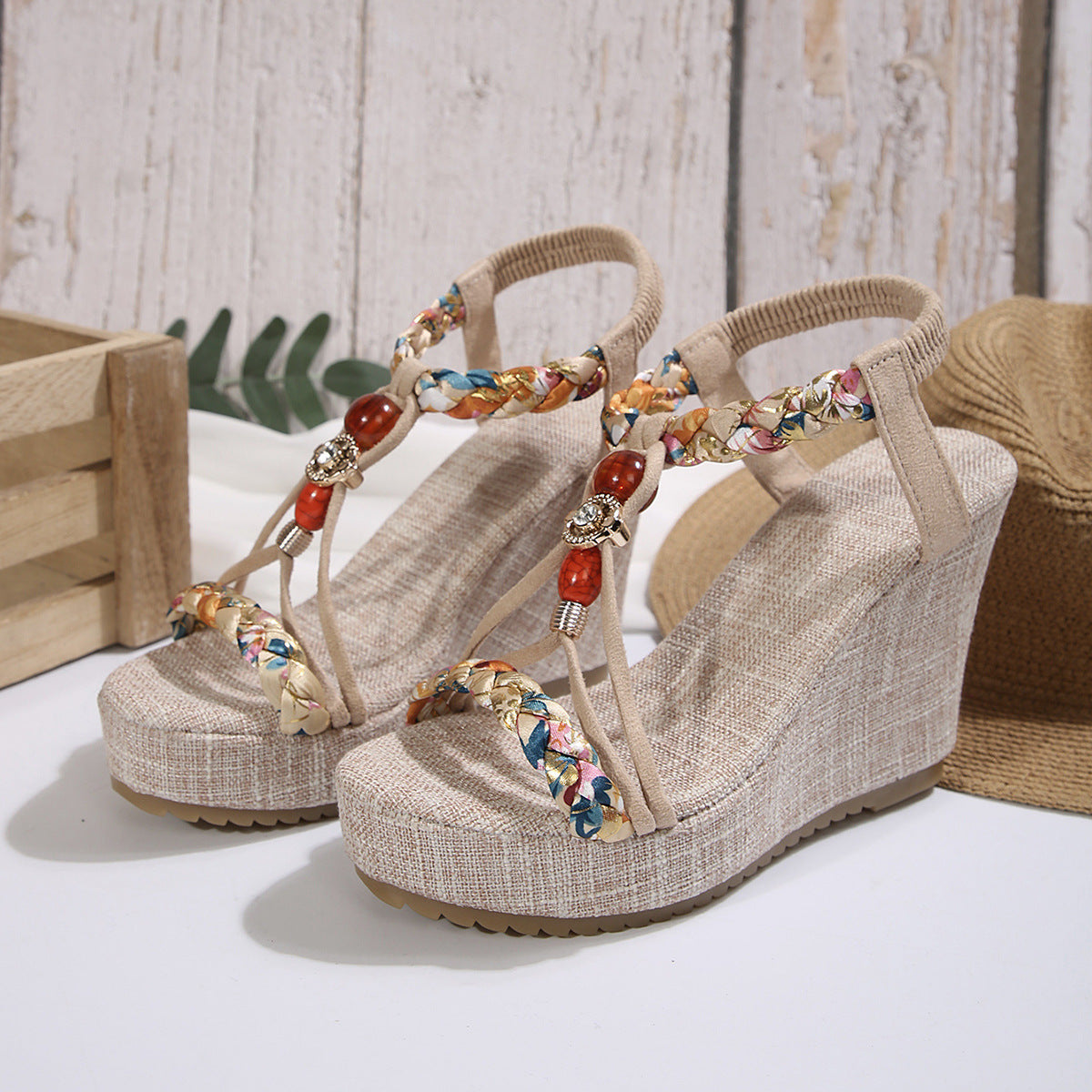 Wedge Sandals With Ankle Strap Buckle Cone Heel Open Toe