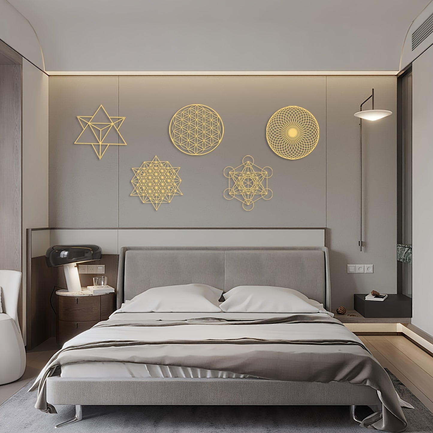 MORESEC Sacred Geometry Metatron Cube Wood Wall Art Set