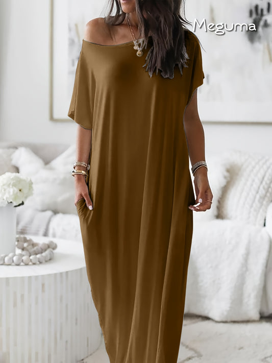 Womens Long Style Dress Crew Neck Comfortable Breathable