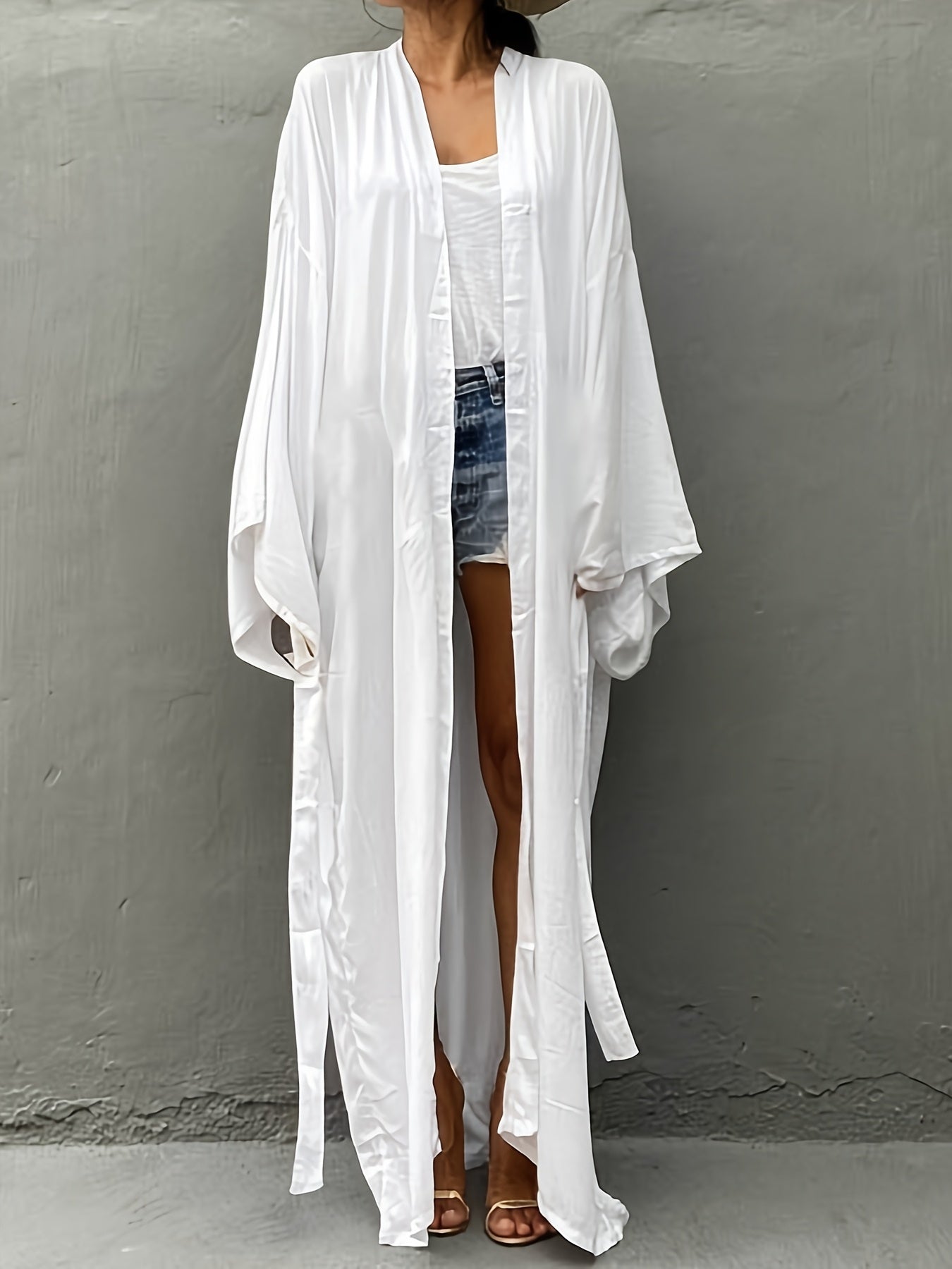 Lightweight Beach Kimono Cardigan Belted Swim Cover Up