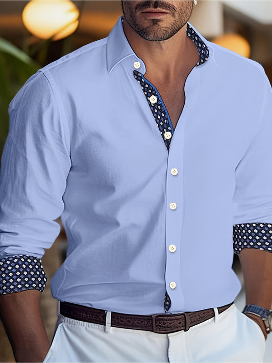 Men Button Collar Long Sleeve Formal Shirt For Office