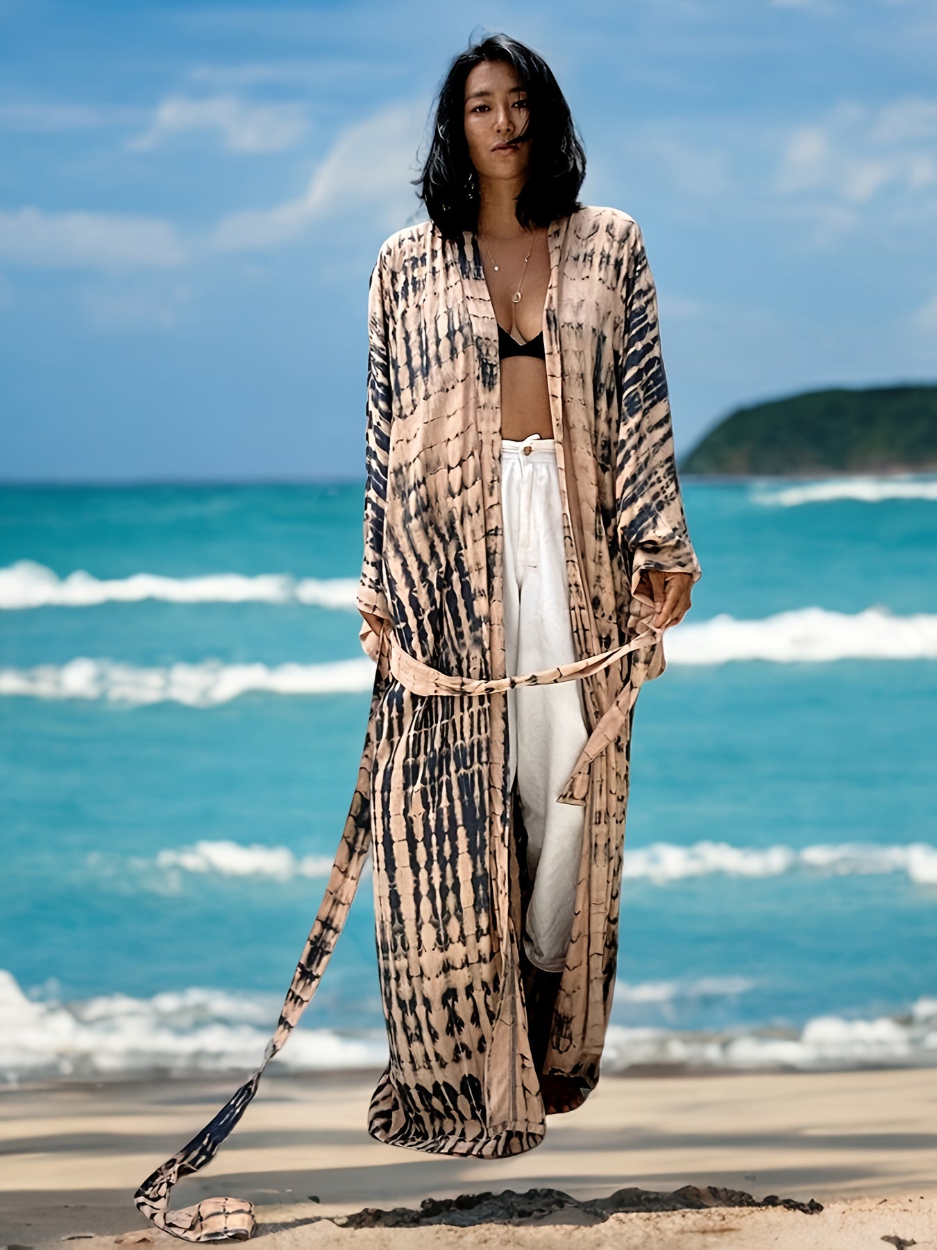 Relaxed Comfort Bohemian Kaftan Robe Long Sleeve Beachwear