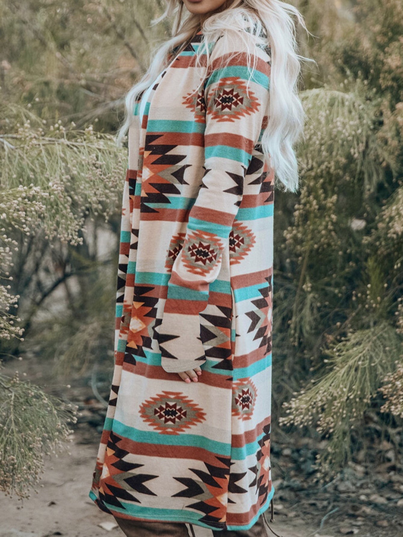 CIUM Womens Cardigan Tribal Print With Elastic Knit Fabric