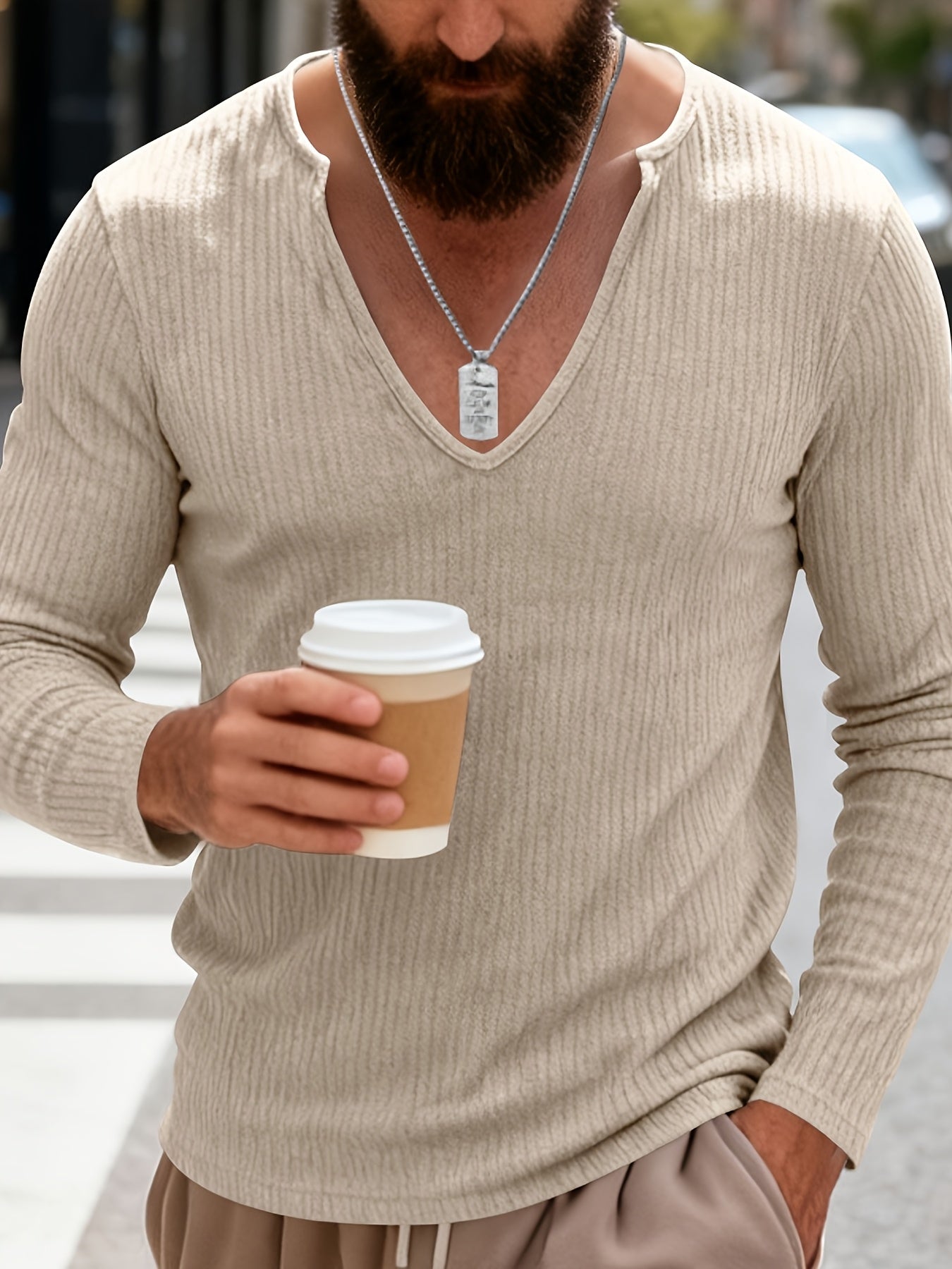 Tough Guy Men's American-Style V-Neck Long Sleeve T-Shirt