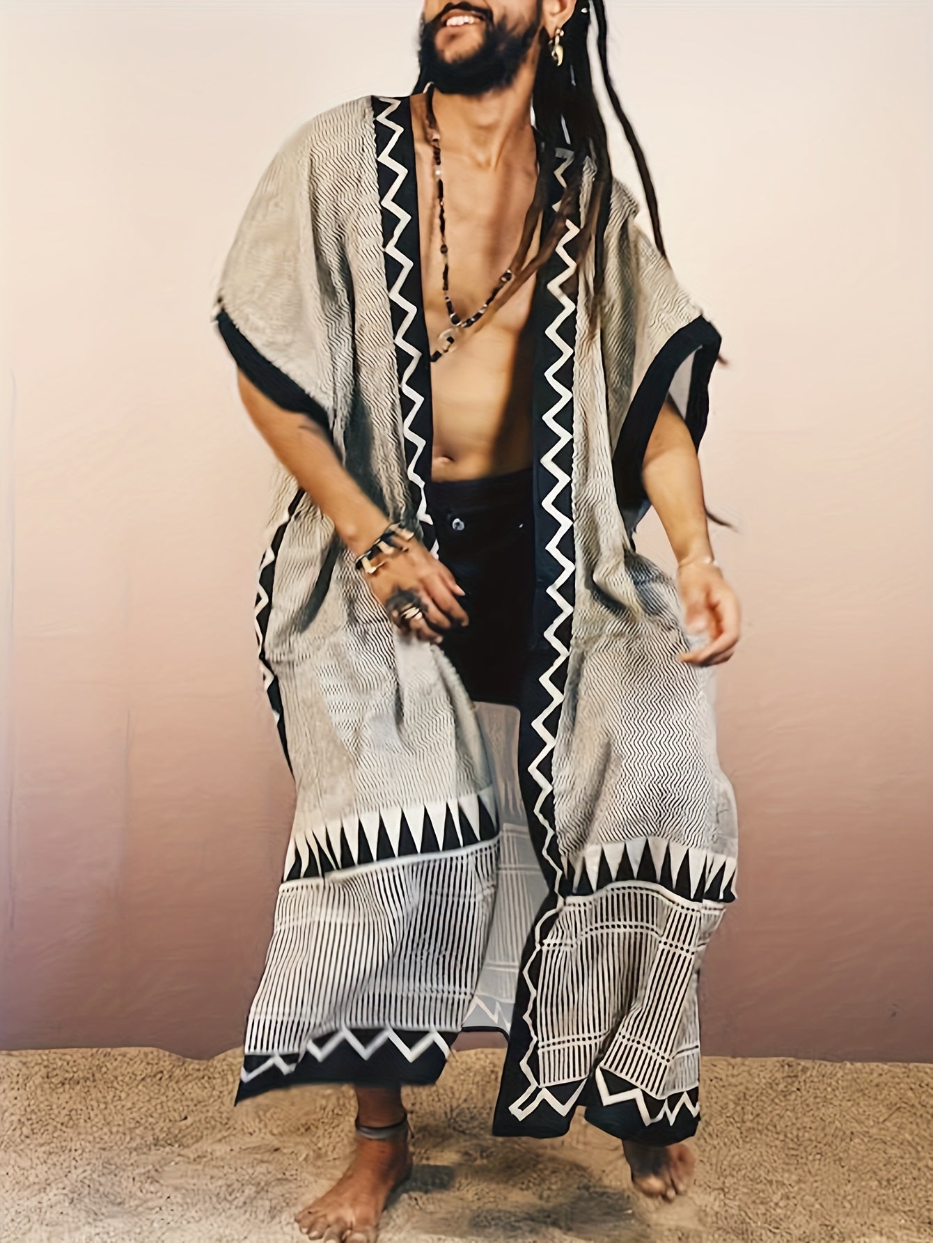 Mens Bohemian Streetwear Jacket Lightweight Geometric