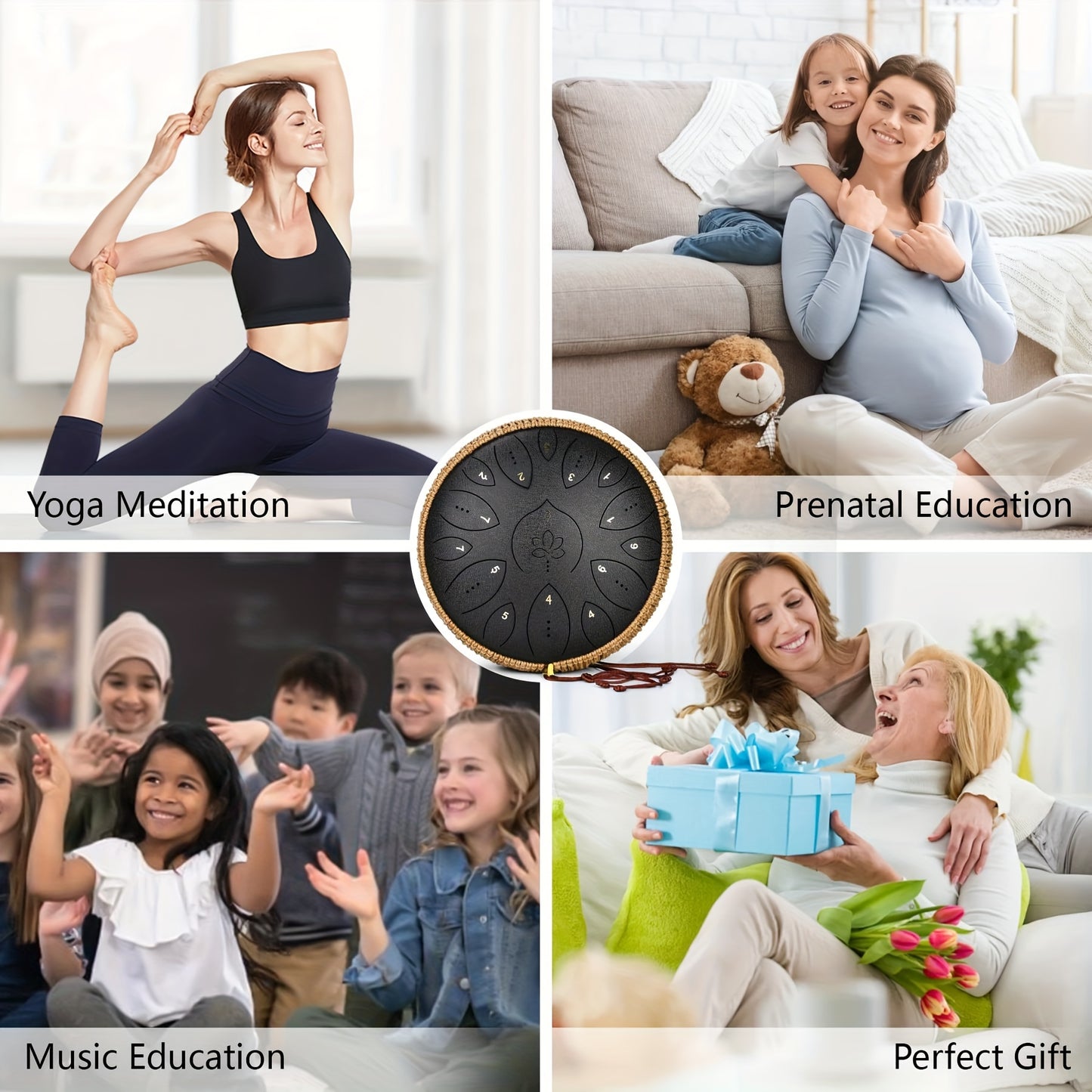 15 Note Steel Tongue Drum Handpan Instrument With Mallet Music Book Carry Bag C Major