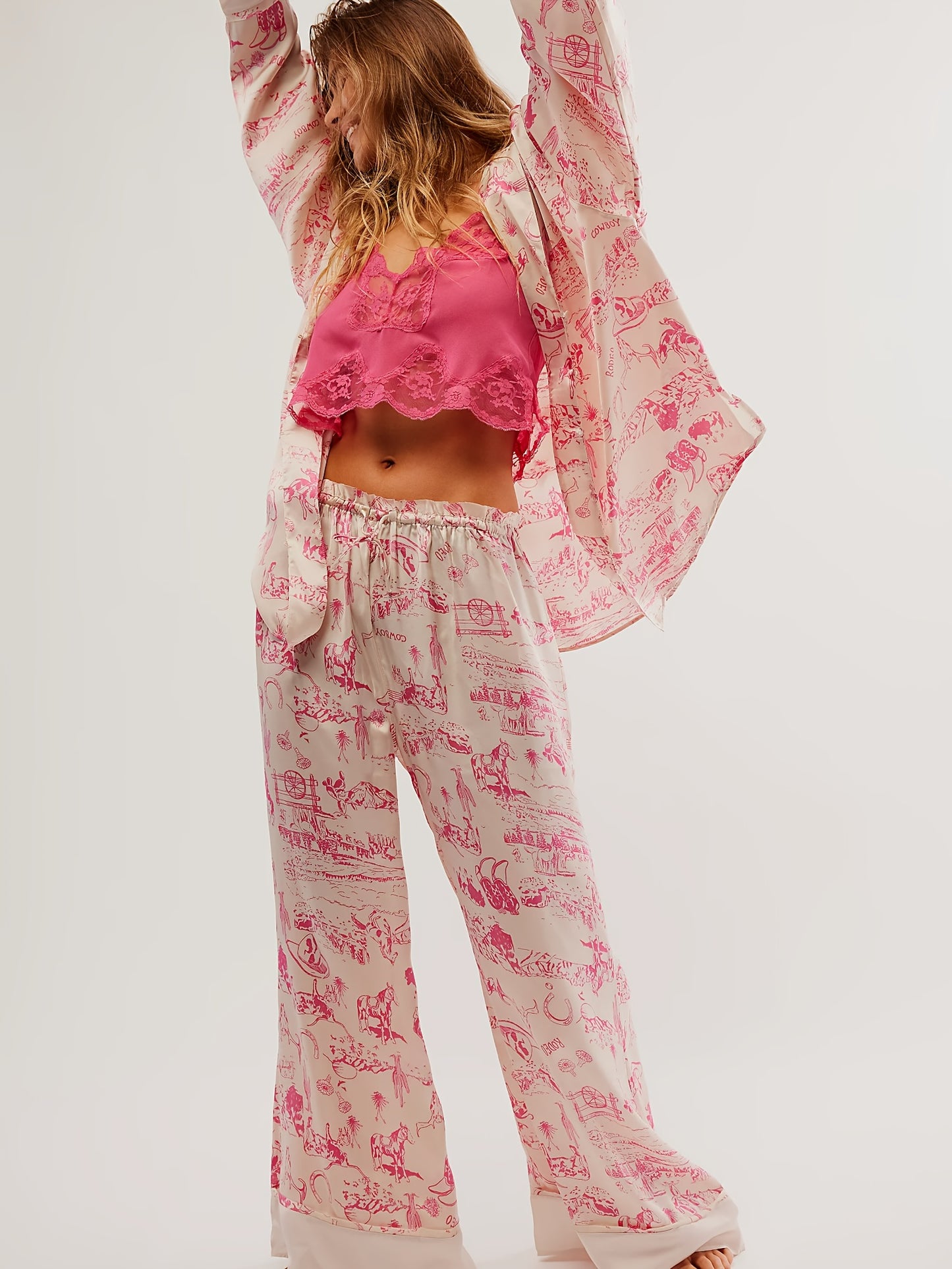 Purple Satin Pajamas - Elegant Floral Printed - Perfect For A Cozy Night