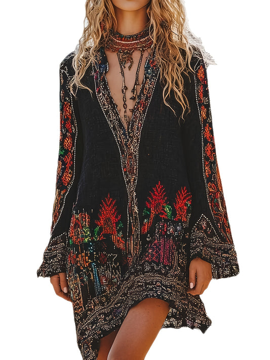 Vintage Western Cowgirl Dress With Floral Print Fringe