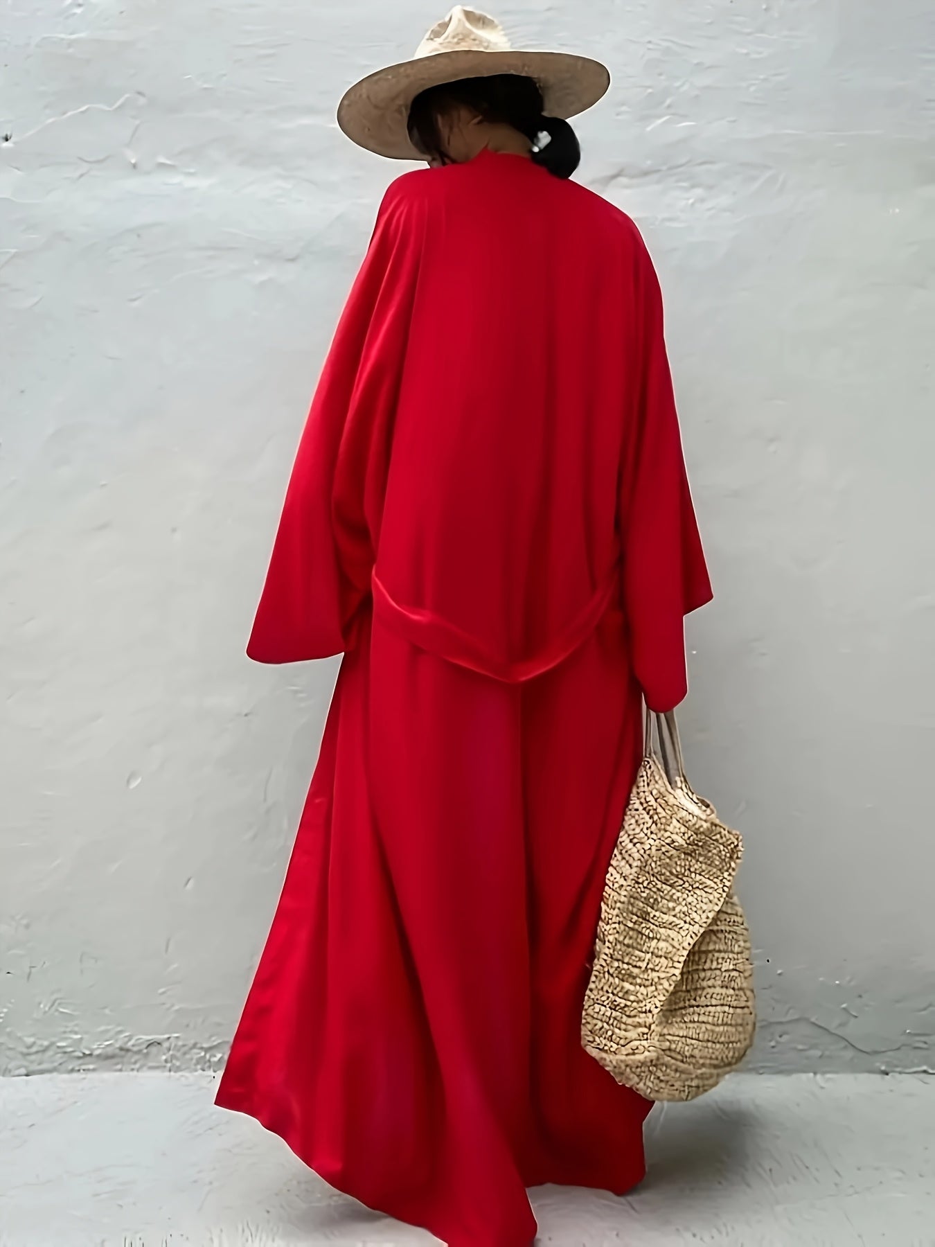 Boho Kimono Beach Coverup Robe With Belt For Casual Wear