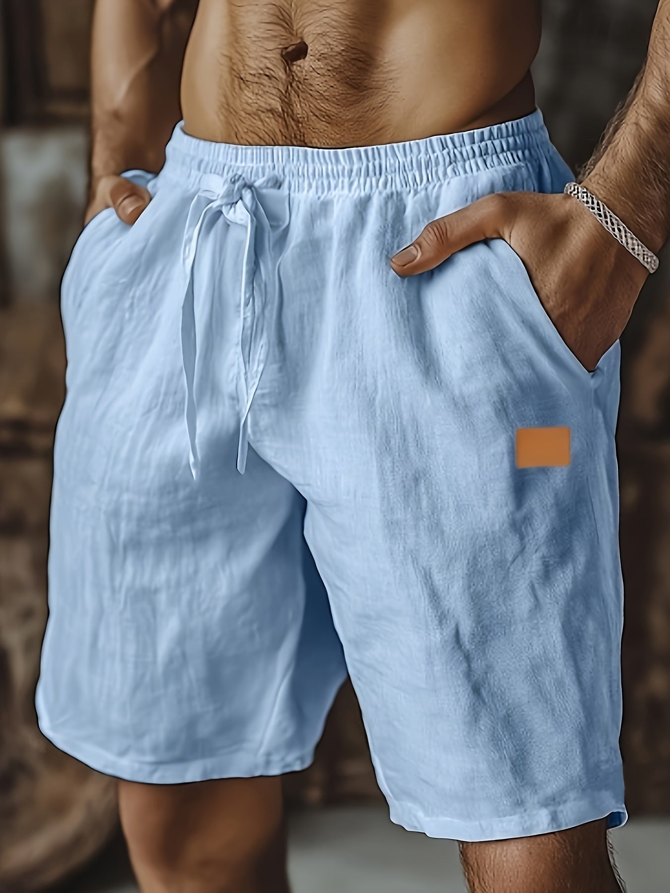 Linen Beach Shorts With Pockets Drawstring Waist Casual