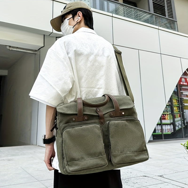 Heavy Duty Canvas Crossbody Work Bag With Buckle Closure Pouches