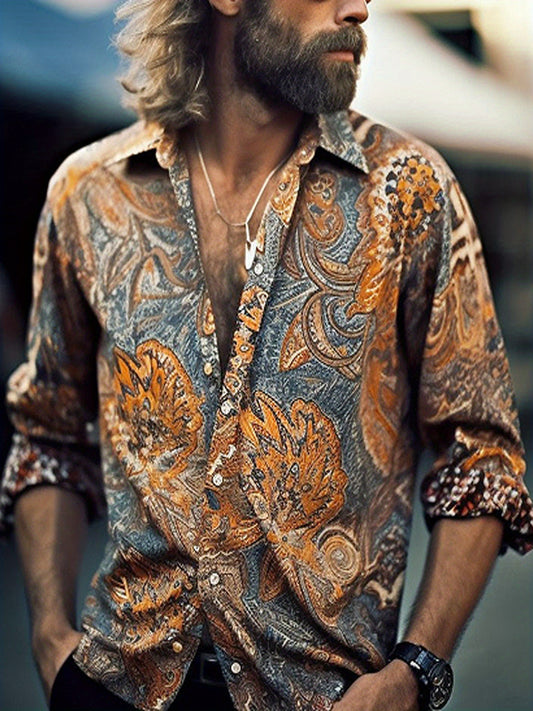 Men's Hawaiian Shirt Button Down Long Sleeve Classic Collar