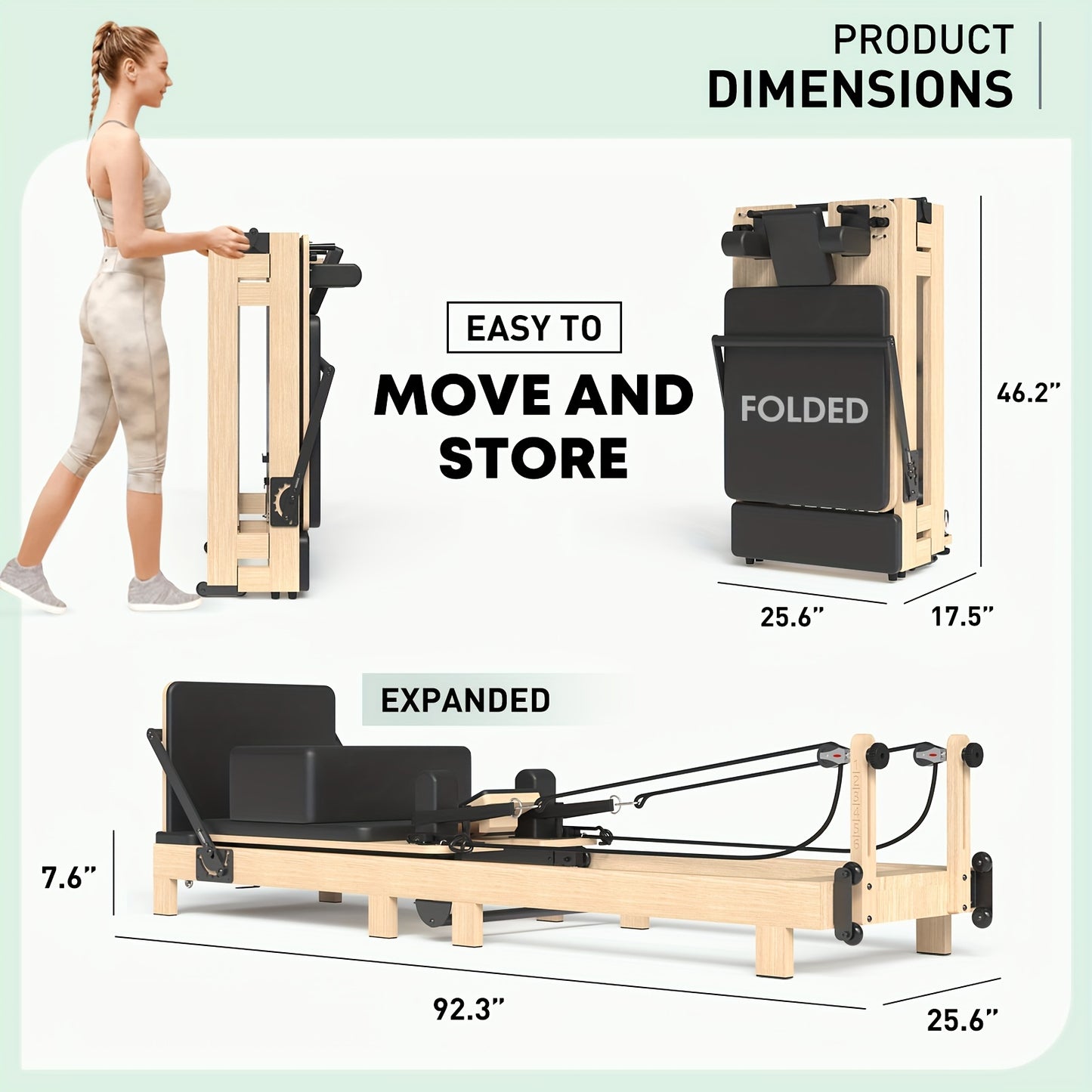 Pilates Reformer Machine With Foldable Design And Wheels