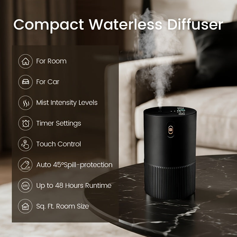 Waterless Diffuser with 6 X 0.34oz Hotel Essential Oil, Smart Car Air Diffuser, Mini Scent Air Machine Portable Diffuser for Home Car Office, Start/Stop SyncSmart Control