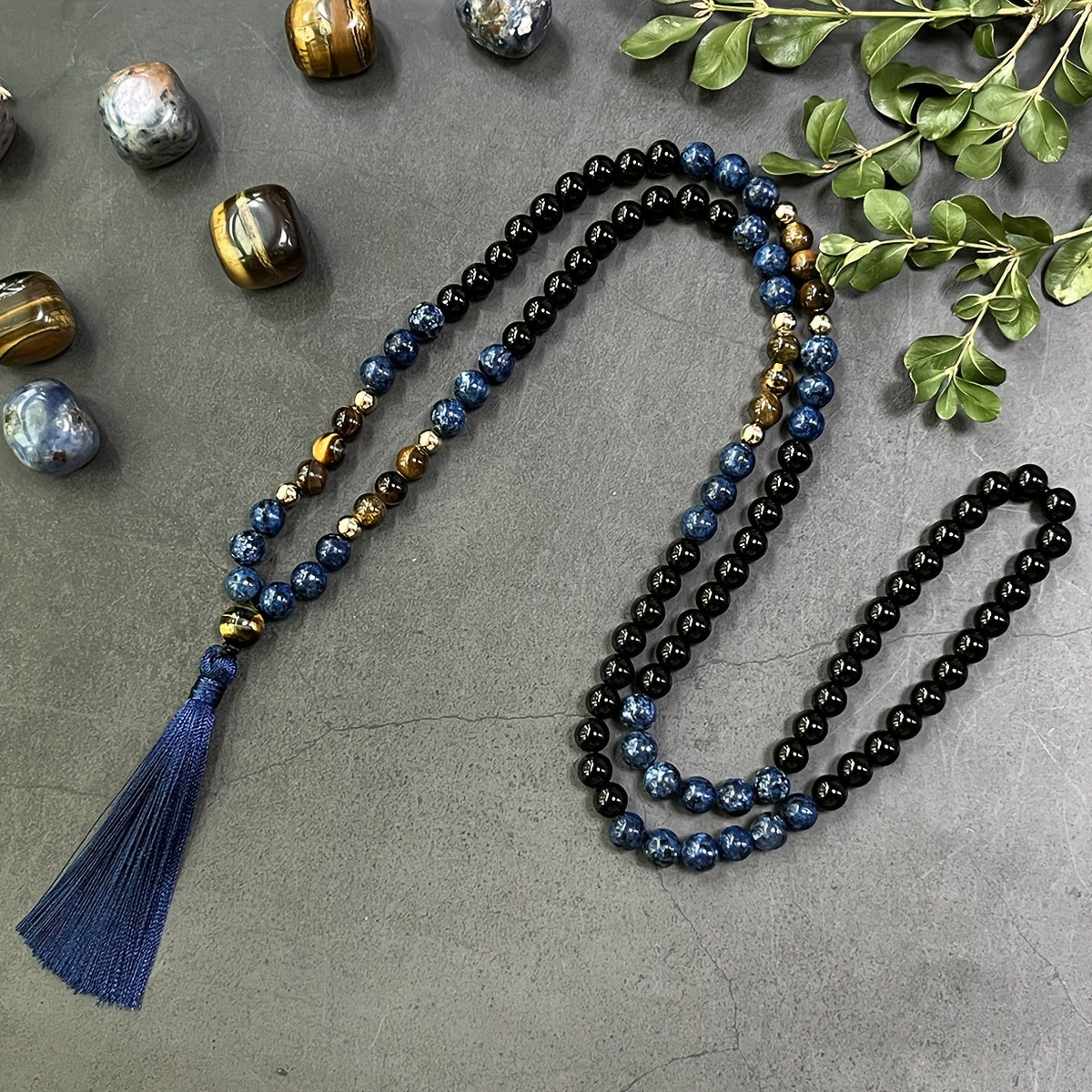 Blossom And Radiate Bohemian Tiger Eye Agate Mala Necklace