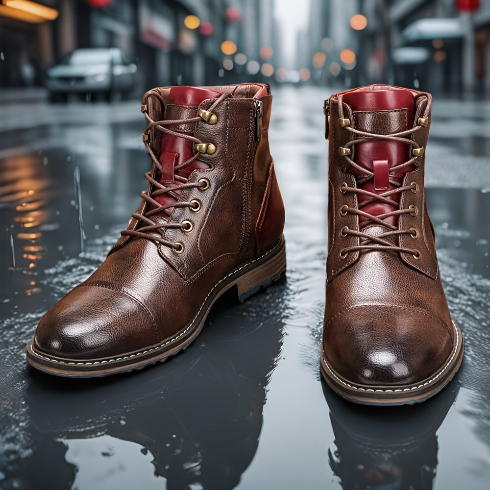 Men's Tooling Boots Vintage Casual High Top Motorcycle Boots With Thick Soles British Style