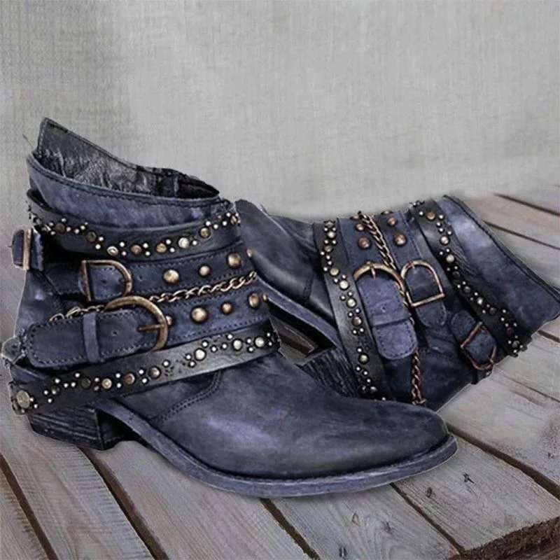 Women Western Cowboy Boots with Chunky Heel and Studs