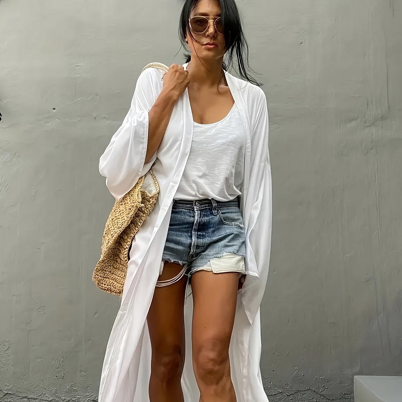Boho Kimono Beach Coverup Robe With Belt For Casual Wear