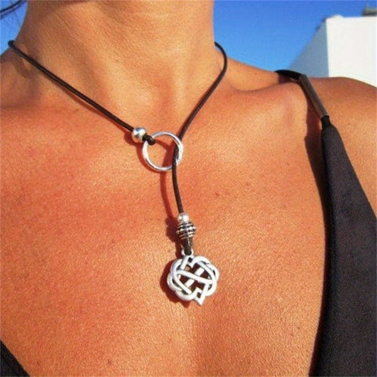 Blossom And Radiate Cross Woven Cowhide Rope Necklace