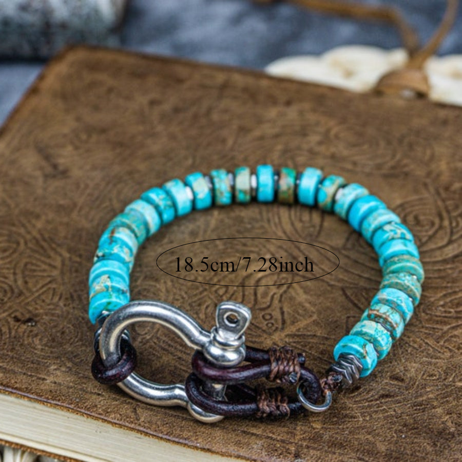 Leather Men's Bracelet With Natural Stone Beads Handmade