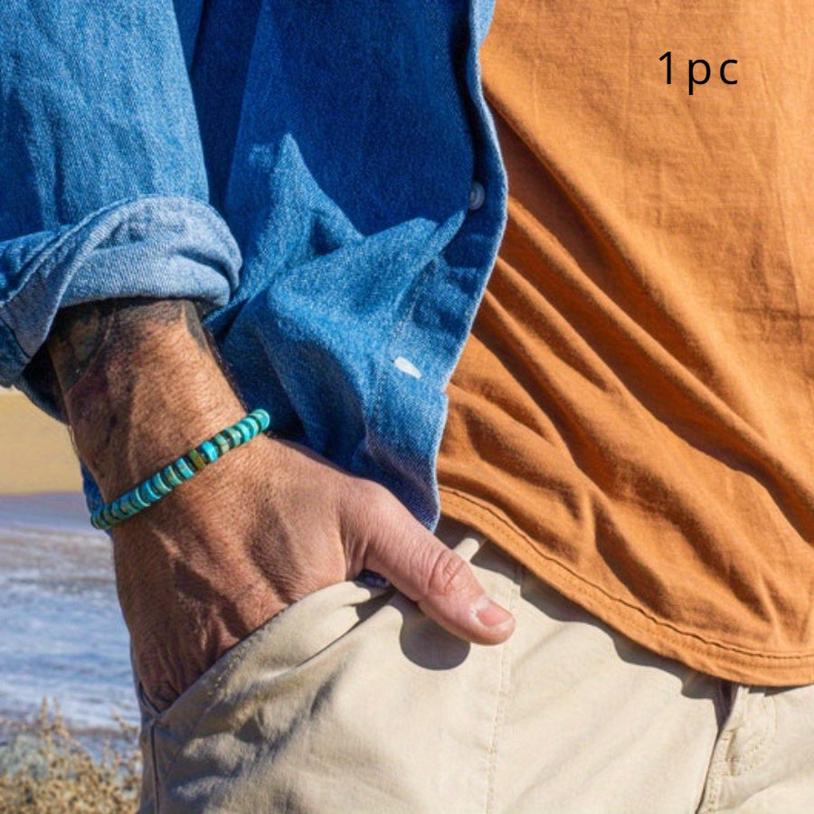 Leather Men's Bracelet With Natural Stone Beads Handmade