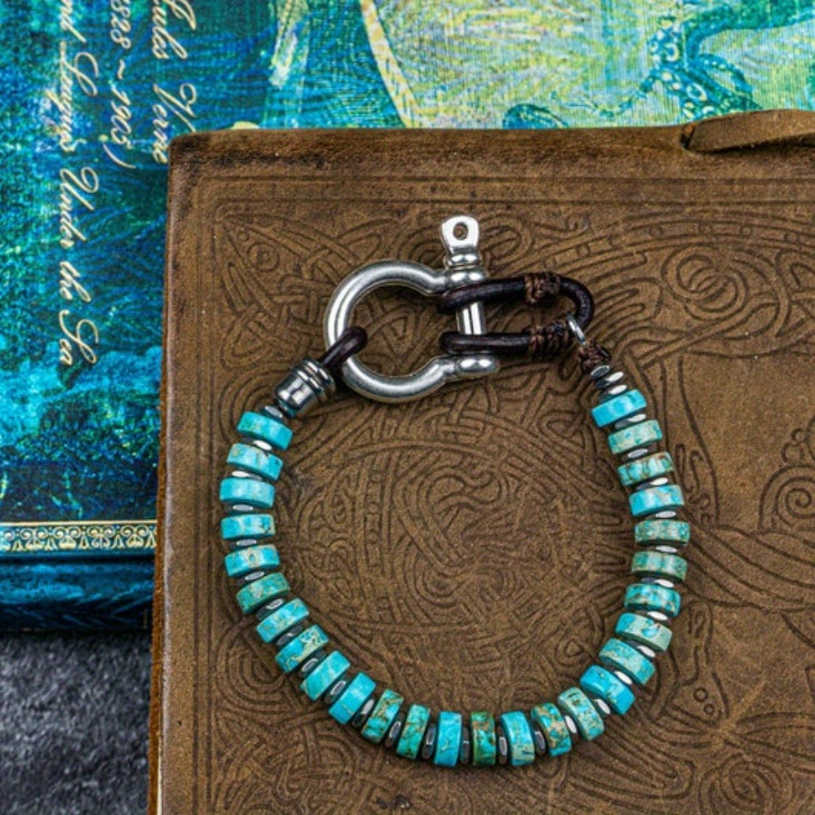 Leather Men's Bracelet With Natural Stone Beads Handmade