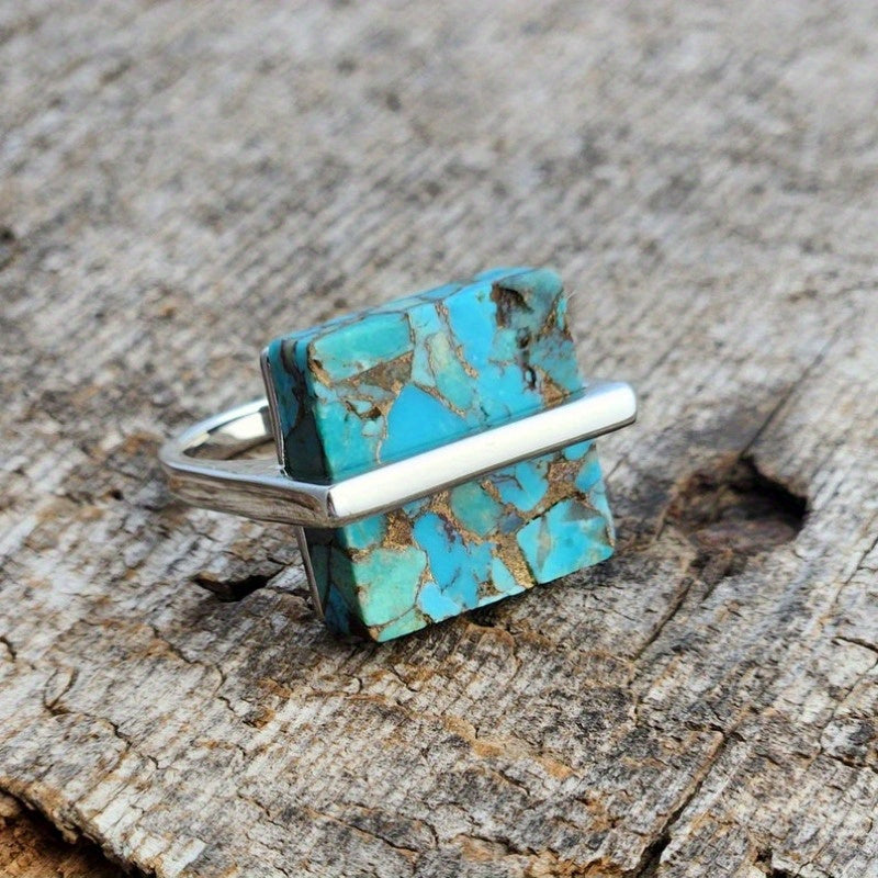 Blossom and Radiate Vintage Cube Ring Copper Band Artisan
