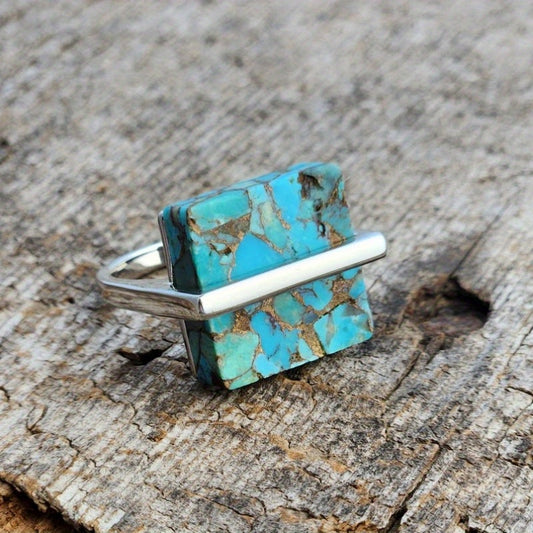 Blossom and Radiate Vintage Cube Ring Copper Band Artisan
