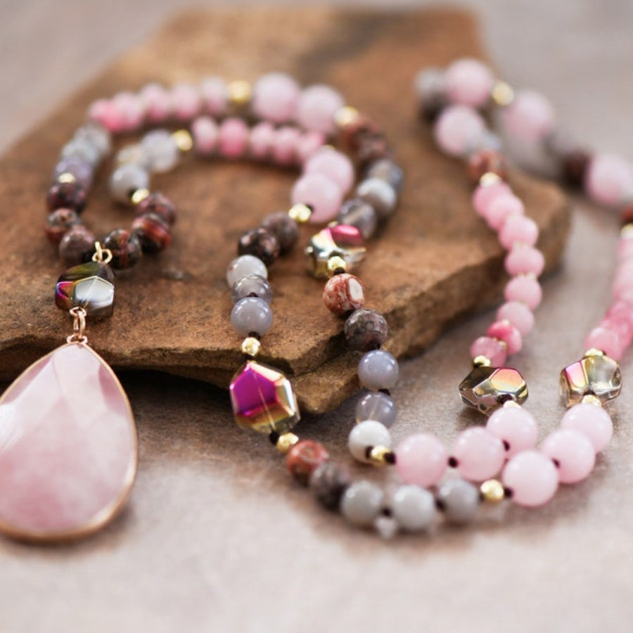 Blossom Radiate Boho Semi Precious Stone Pendant Necklace