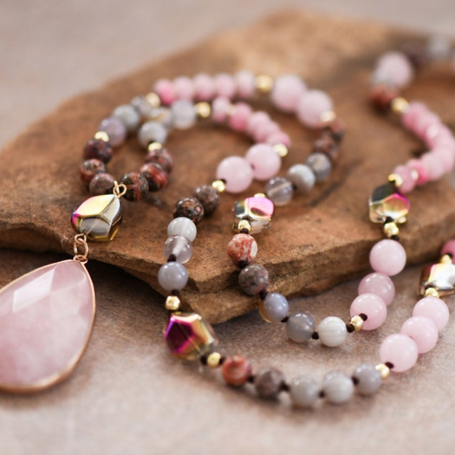 Blossom Radiate Boho Semi Precious Stone Pendant Necklace