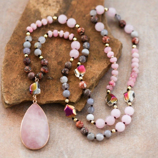 Blossom Radiate Boho Semi Precious Stone Pendant Necklace