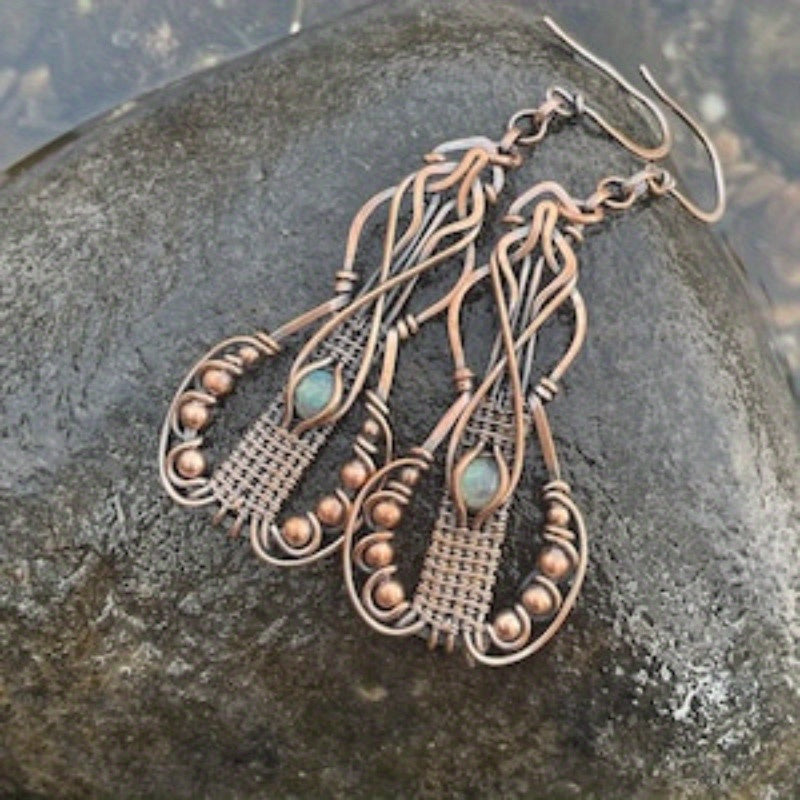 Bohemian Labradorite Pendant Earrings With Vintage Wire Wrap